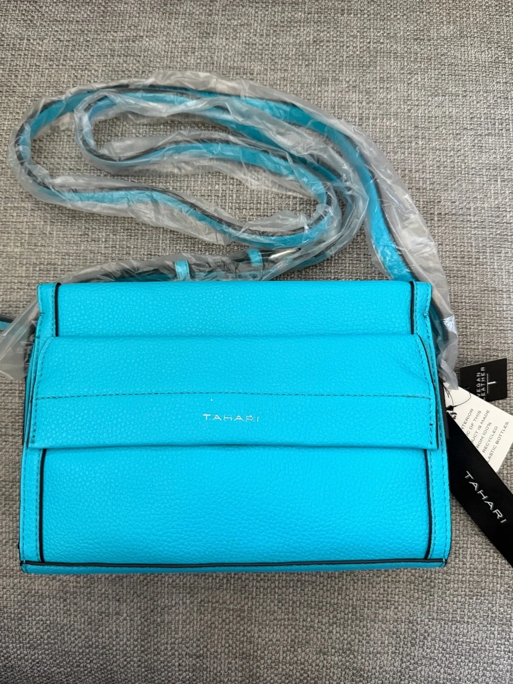 Tahari Charlie Crossbody Bag with Adjustable Strap in Aqua Brand New with Tags